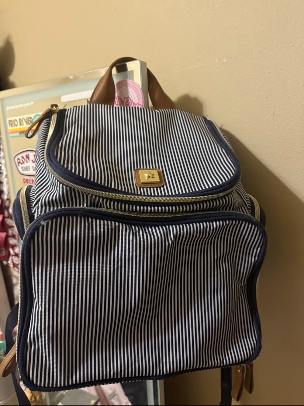 Striped Navy and White backpack /diaper bag Unbranded